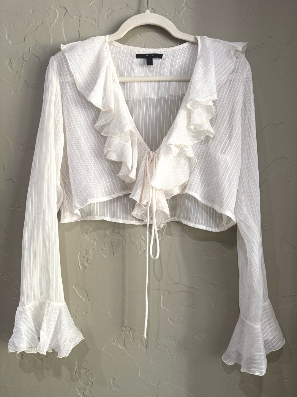 Trois The Label Rosie Ruffle Tie Front Sheer Blouse White Size 1